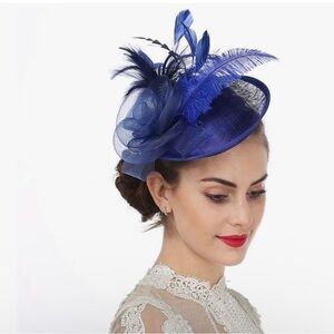 NEW Fascinator Royal Blue Hat with navy blue accents